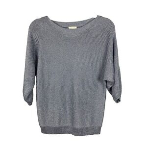 Chico's Sweater Women‎ 2 (L) Purple Silver Metallic Stretch Three Quarter Sleeve